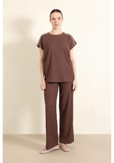 DeFacto Bürümcük Pantolon Wide Leg Geniş Bol Paça Esnek Belli C0200AX25SPBN320