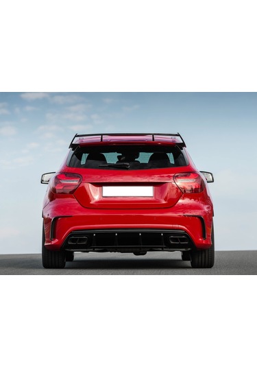 Mercedes W176 16-18 A45 Uyumlu Yedek Parça Difüzör & Egzoz Seti Parlak Siyah - Siyah Egzoz İle Amg Paket İçin