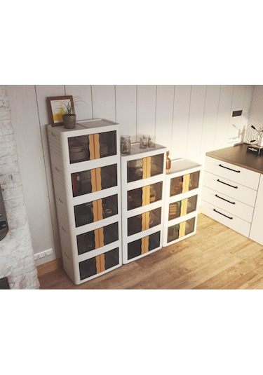 Hi-box Katlanabilir İstiflenebilir Çok Amaçlı Eşya Dolabı Saklama Kutusu Organizer Krem