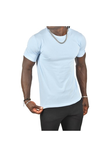 Deepsea Açık Mavi Erkek Dar Kesim Basic Tişört 1801131 Açık Mavi