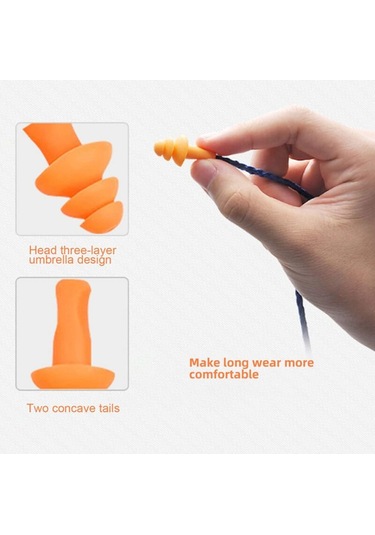 Turuncu. Gürültü Azaltma Ve İşitme Koruması İçin Kordonlu 20 Çift Yeniden Kullanılabilir Silikon Kulak Tıkacı Seti