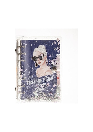 Mekanizmalı Simli Ve Sulu Kapaklı Desenli Defter Lacivert