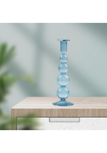 Suntek Cam Mumluk Standı Şamdan Dekor Yemek Noel 9x26.5cm Mavi