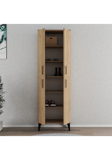 Ferniso Mobilya 4 Kapak 6 Bölmeli Ayakkabılık Full Sepet Ceviz