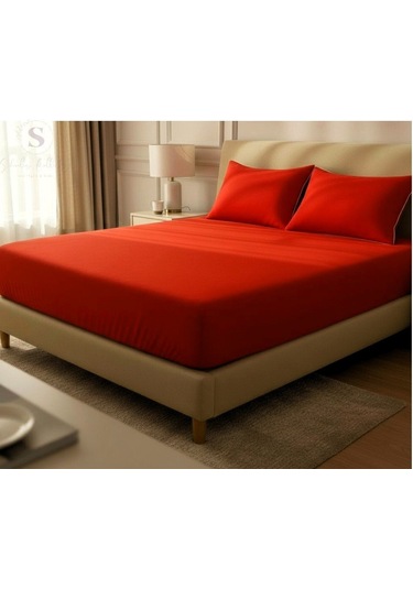 Shules Collection Buldan Keteni Kırmızı Çift Kişilik Çarşaf+yastık Seti %100 Pamuk Kırmızı