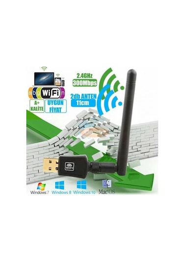 Wi-Fi USB Adaptör Wireles Alıcı 2.4 Ghz 300Mbps Laptop Pc Bilgisayar
