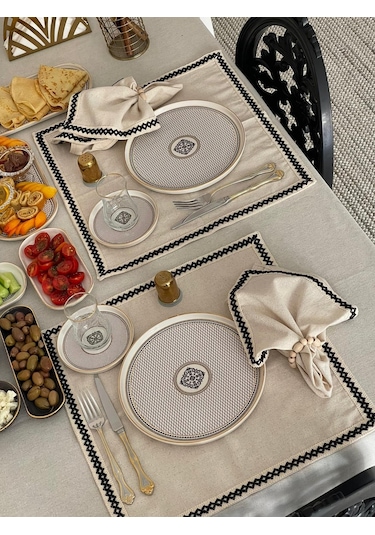 Dnc Home Tekstil Organik Ham Keten Peçete Takımı 6'lı + Ahşap Toka