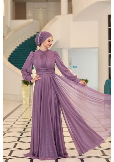 Raika Moda Şık Tasarım Tül Kübra Abiye Lavanta