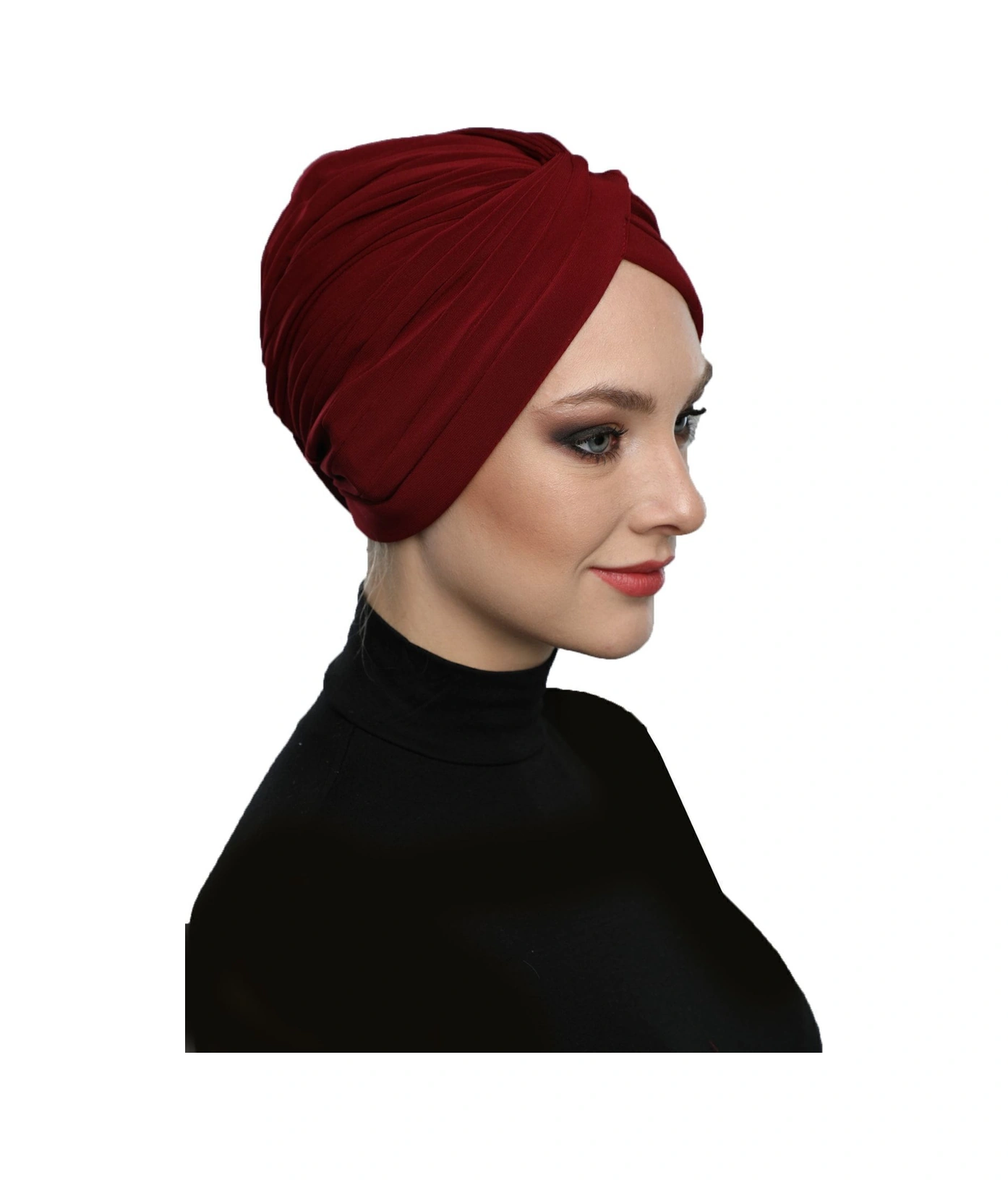 Çapraz W Nervürlü Ensesi Bantlı Bordo Hazır Türban Tesettür Havuz Bonesi Bordo