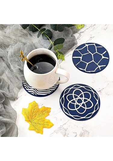 Ulzyvf Yuvarlak Silikon Bardak Altlıkları Mavi - İçecek Kutusu, Seti Mavi