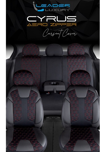 Kia Sportage Uyumlu Deri Detaylı Oto Koltuk Kılıfı Ön Arka Takım Cyrus Siyah Kırmızı