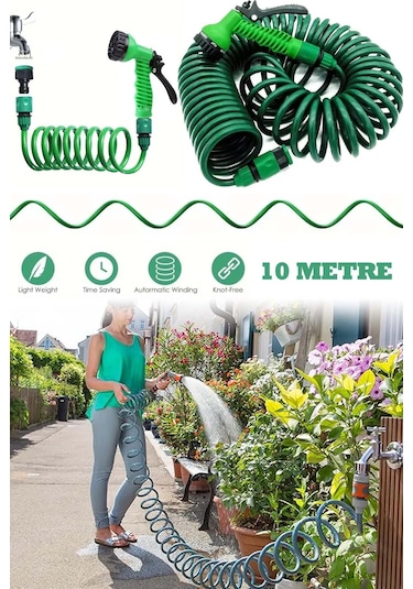 Spiral Hortum Seti Bahçe Balkon Sulama Hortum 10 Metre Bağlantı ve Sprey Dahil AE108