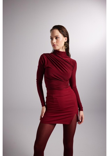 Holly Lolly Yırtmaçlı Mini Panky Etek Bordo