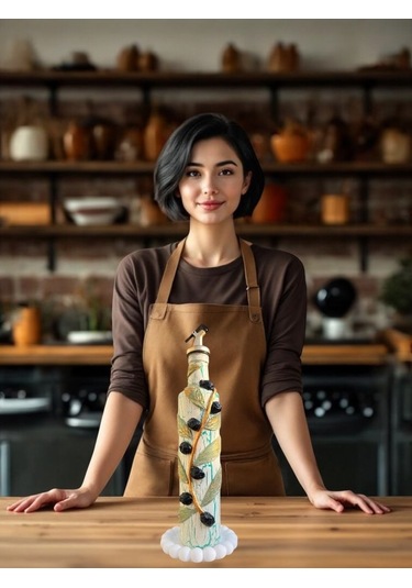 500 Ml Kil Kabartma Uygulama Akdeniz Ve Ege Dokunuşu El Yapımı Zeytinyağı & Üzüm Sirke Şişeleri, Yağ Yeşil