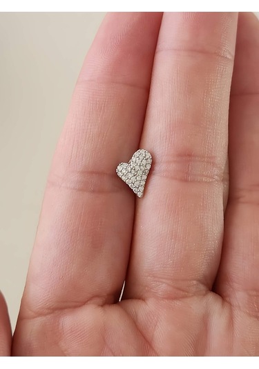Eva Takı Store Kalp Zirkon Taşlı Model Kıkırdak Tragus Helix Piercing Gümüş Renk Küpe Gümüş