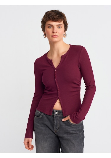 Dilvin 31548 Düğme Detaylı Büzgülü Top-bordo Bordo