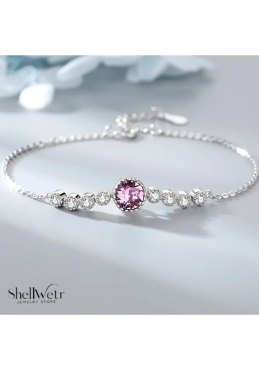 Melody 925 Gümüş Kadın Bileklik Pembe Taş Detaylı Parlak Taşlı Zarif Tasarım, Ayarlanabilir Şık Bileklik Gümüş