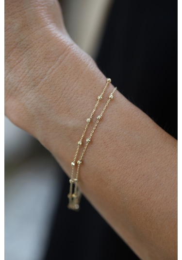 14 Ayar Altın Force Çift Zincirli Dorika Detaylı Bileklik Altın