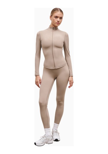 Because Of Alice Base Sculpting Zip Up Jacket Şekillendirici Fermuarlı Kadın Ceket Bej
