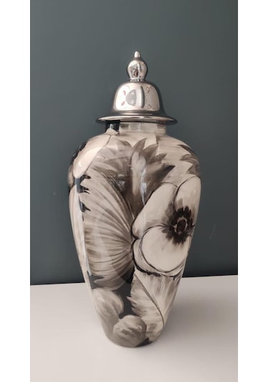 Lamedore 23x49,5 Cm Çiçek Desenli Kapaklı Siyah Küp