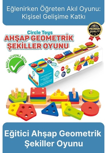 Özel Üretim Kişisel Gelişim Koordinasyon Çocuk Eğlenirken Öğreten Ahşap Geometrik Şekiller Oyunu