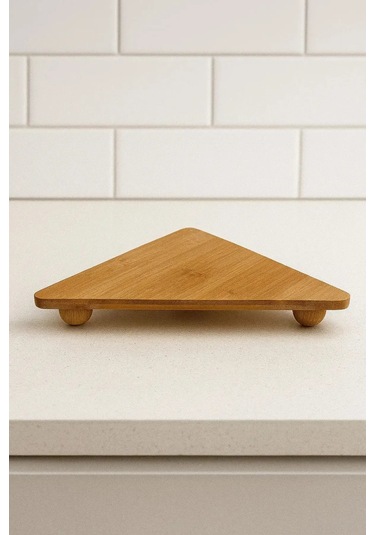 Üçgen Bambu Sunum Standı Top Ayaklı 3 Köşe Servis Tabağı Doğal Bambu Bambu