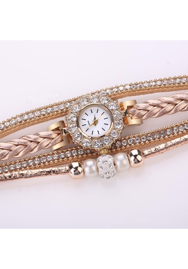 Bej Kadın Moda Kuvars Bilek Vintage Örgü Wrap İzle Bilezik