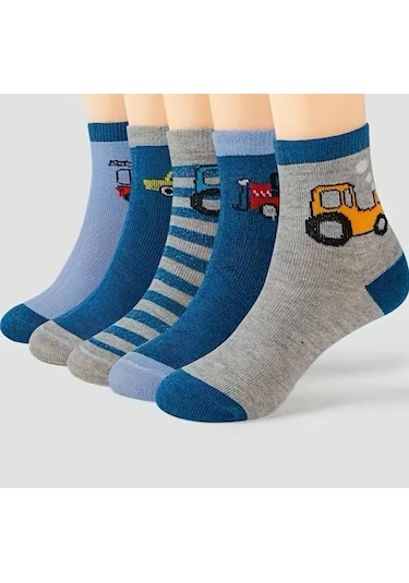 5 Çift Araba Desenli Çocuk Çorabı Çok Renkli