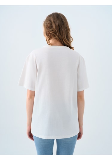 Oversize Kadın Tshirt K.kol Ekru