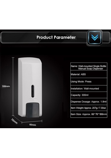 Chuangdıan Cd-1019 300ml Duvara Monte Tek Şişe Manuel Sabunluk Şampuan,beyaz Diğer