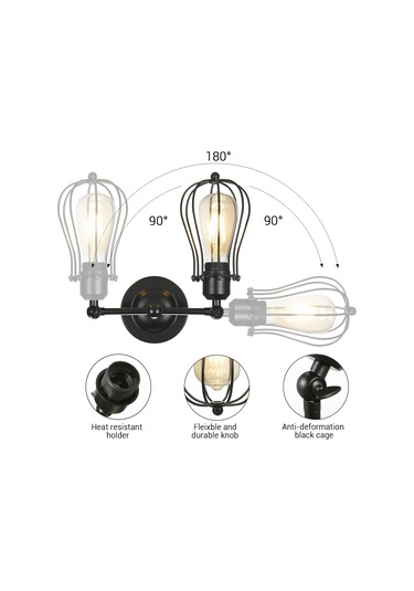 Youtek Gecikmeli İki Kafa Duvar Lambası, Ac 220-230v, 60w Maks, E27 Ampul Tabanı, Siyah, 1.2m Kablolu, Montajlı Işık Bulbu Yok Siyah