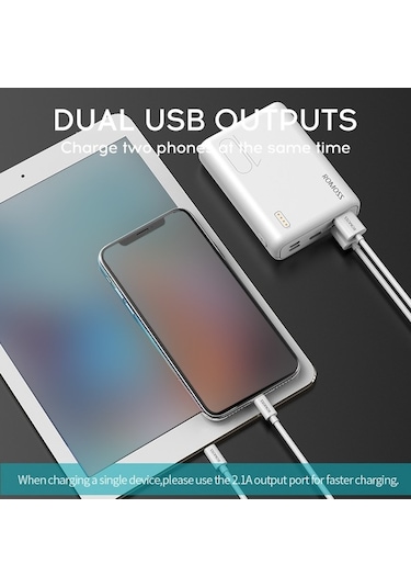 Novahub Romoss Mini 10000mah Hızlı Şarjlı Çift Usb Cihaz, Beyaz