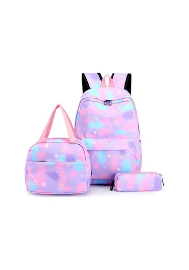 Üç Parçalı Öğrenci Okul Çantası Sırt Çantası 5ypyk7 Krem - Mor