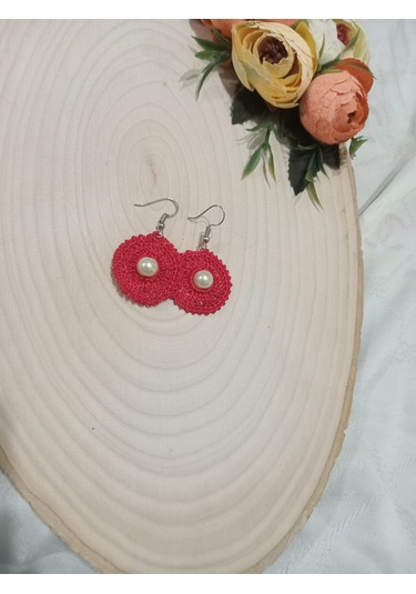 El İşi Örgü Küpe Kırmızı