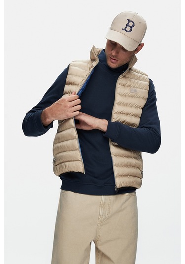 Blume Koyu Bej Fermuarlı Ve Cepli Polyester Standard Fit Erkek Yelek Koyu Bej