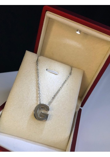 G Harfi Üç Boyutlu Beyaz Çelik Kadın Kolye Işıklı Kutuda Sevgiliye Eşe Anneye Arkadaşa Kolye Beyaz