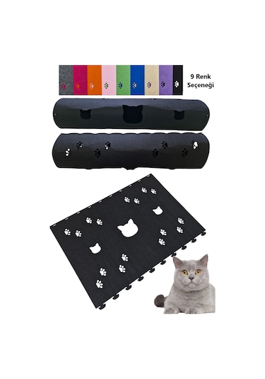 Kedi Oyuncağı Tüneli 1. Kalite 3mm Keçeden Geçmeli Kedi Ve Pati Figürlü 9 Renk A3