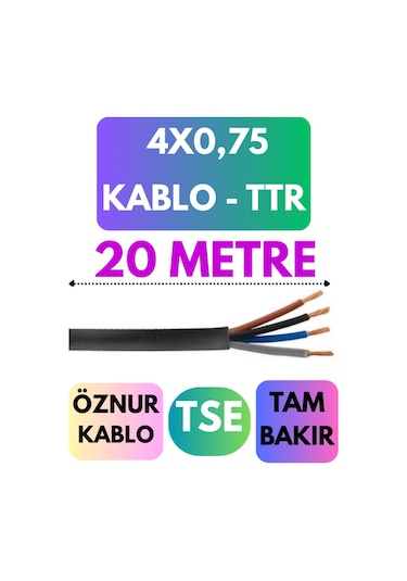 Öznur 4x0,75 Ttr Kablo Metre Seçenekli Siyah - 20 Metre