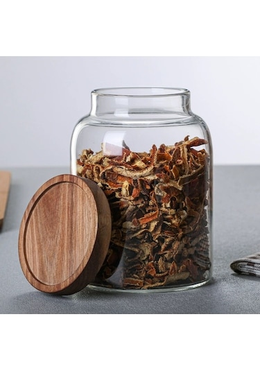 Qerhome Akasya Kapaklı Vakumlu Cam Erzak Kavanozu 2 Litre Mn Şeffaf