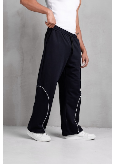Dark Moda Erkek Oval Şeritli Baggy Eşofman Siyah