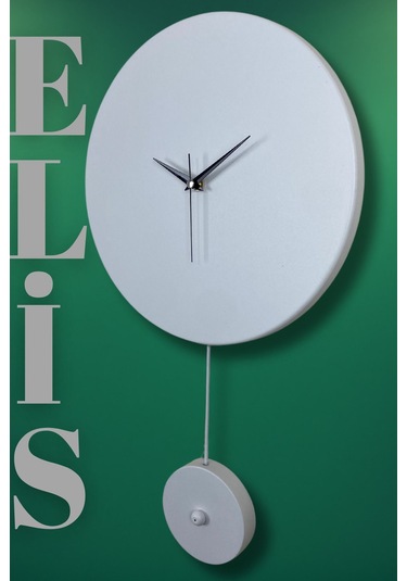 Elis Model Modern Metal Sıvama Akar Sessiz Mekanizmalı Duvar Saati 30 30cm Sarkaç Şeklinde Süs Beyaz