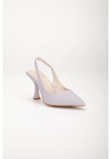 Saten Arka Açık Gri Kadın Topuklu Ayakkabı-2741 - Gri