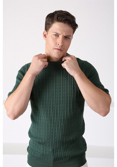 Ferraro Yeşil Bisiklet Yaka Erkek Pamuk Triko T-Shirt-Yeşil