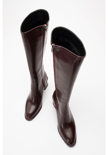Paradis Bordo Cilt Kadın Kalın Topuklu Çizme Bordo