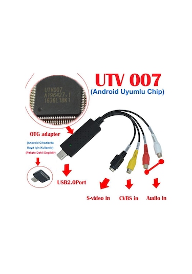 Android Uyumlu UTV007 Chip VHS Hi8 Mini DV  Video DVR Kayıt Kartı