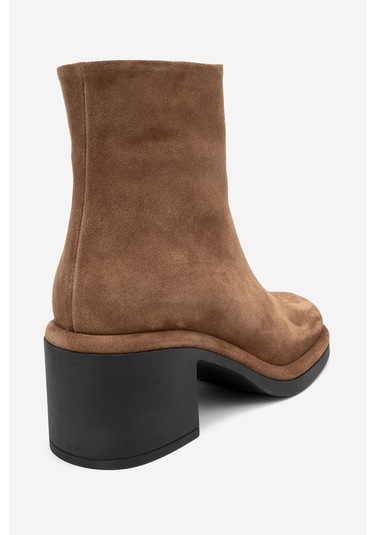 Junae Taba Süet Hakiki Deri Kadın Kalın Topuklu Bot Taba