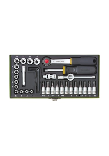 Proxxon 23080 1/4 Cırcır Kollu 36 Parçalı Lokma Ve Bits Takımı
