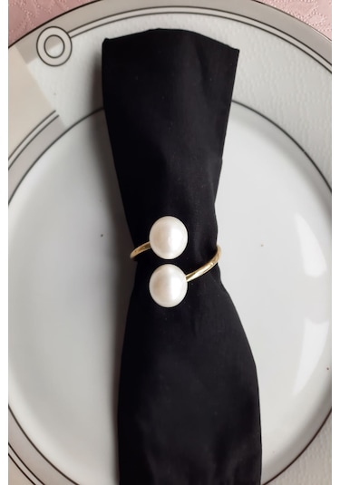 6 Adet Gold Metal Halkalı Krem Incili Peçete Yüzüğü