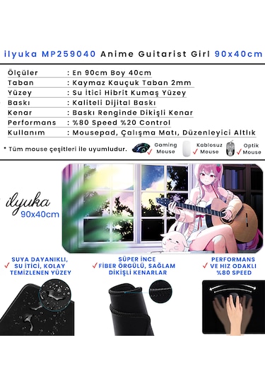90x40cm Anime Guitarist Girl Xxl Büyük Boy İlyuka Gaming Mousepad