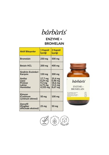 Barbaris Enzyme+bromelaın 60 Capsules